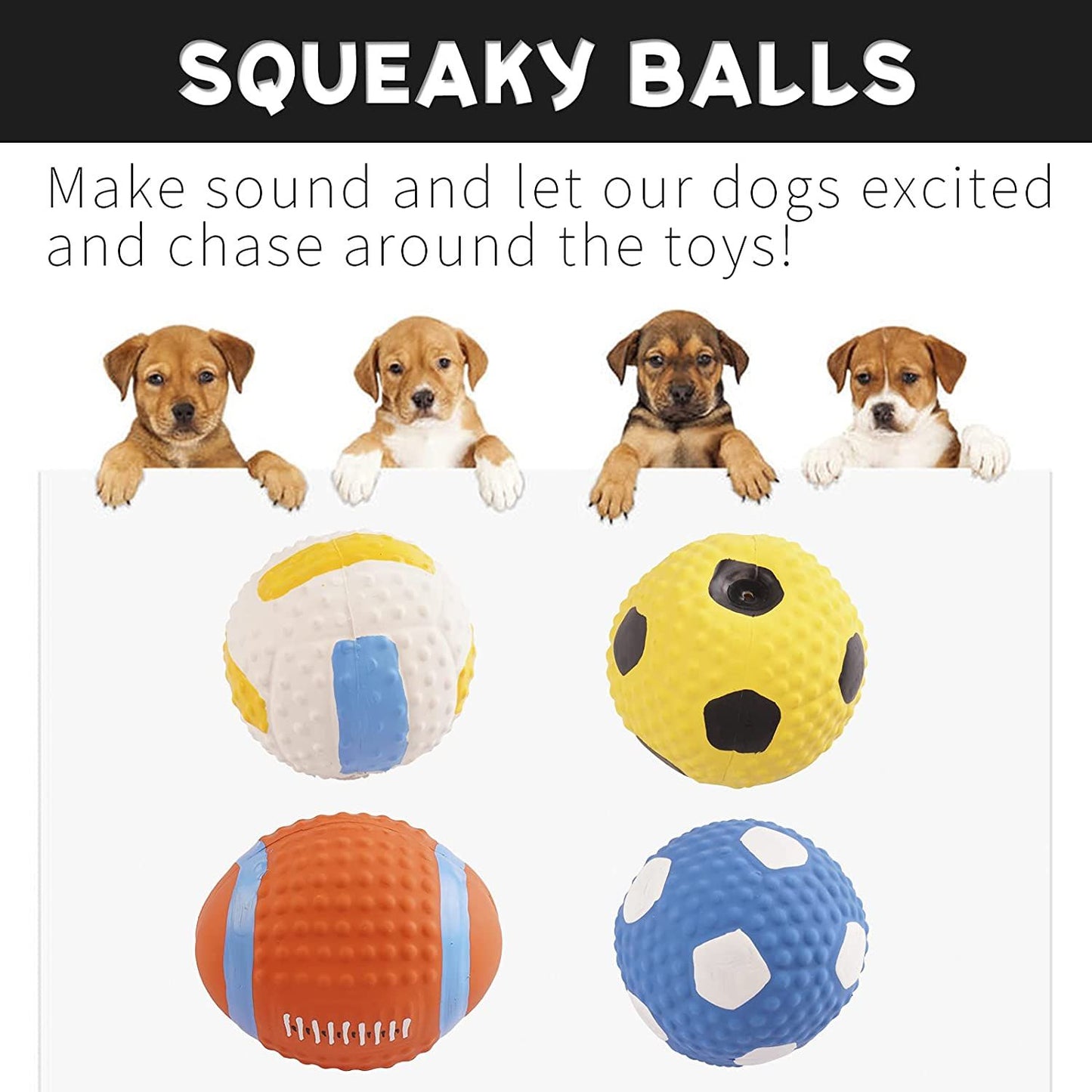 Squeaky Dog Toys; Natural Latex Rubber Dog Balls; Soft ; Bouncy & Durable for Small Medium Dogs Puppy Interactive Chew Sound Fetch Play