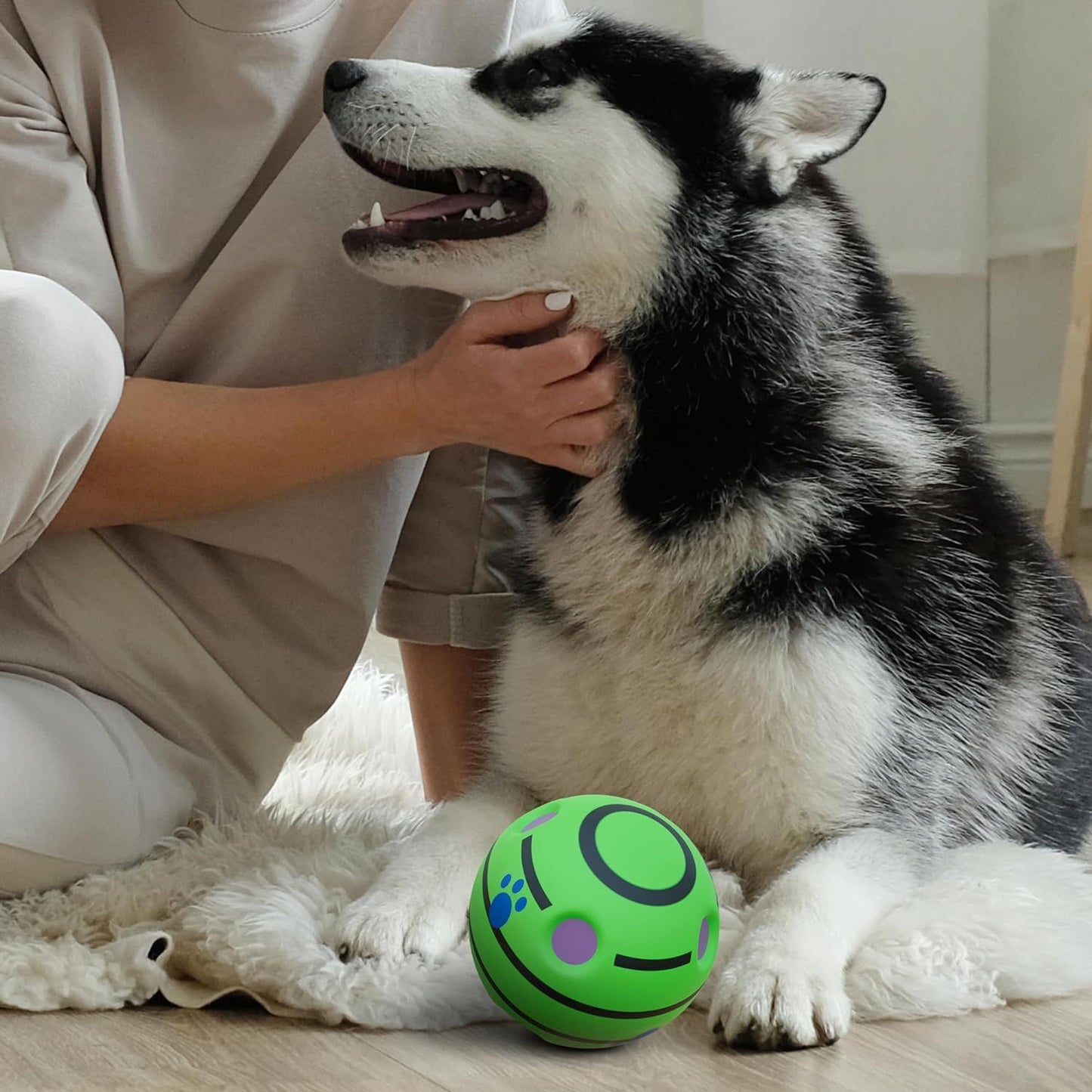 Giggle Dog Ball; 5.5" in Diameter; Green Interactive Dog Toy Sound 12 oz; Vinyl Giggle Ball for Dogs; Wiggle Waggle Ball for Dogs; Sound Dog Toys Wobble; Fun Wibble Wobble Ball for Dogs