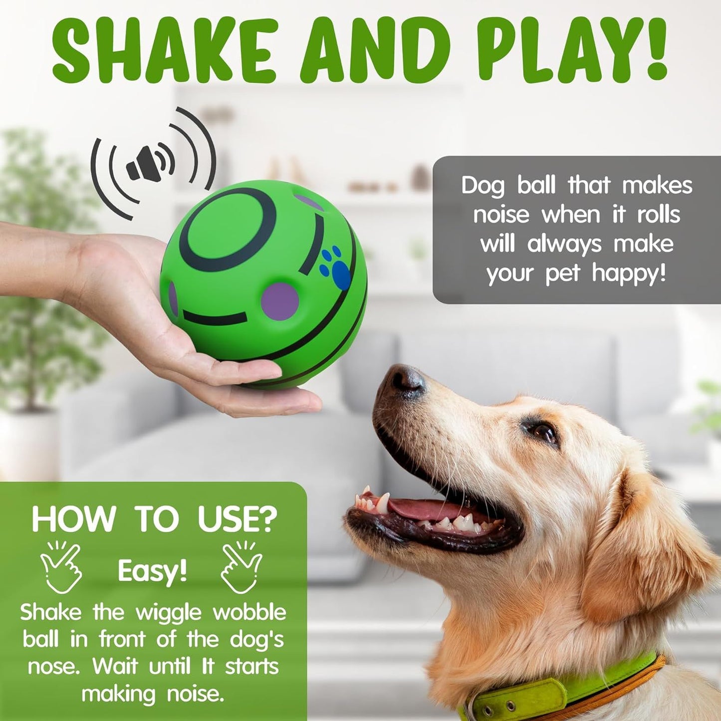 Giggle Dog Ball; 5.5" in Diameter; Green Interactive Dog Toy Sound 12 oz; Vinyl Giggle Ball for Dogs; Wiggle Waggle Ball for Dogs; Sound Dog Toys Wobble; Fun Wibble Wobble Ball for Dogs