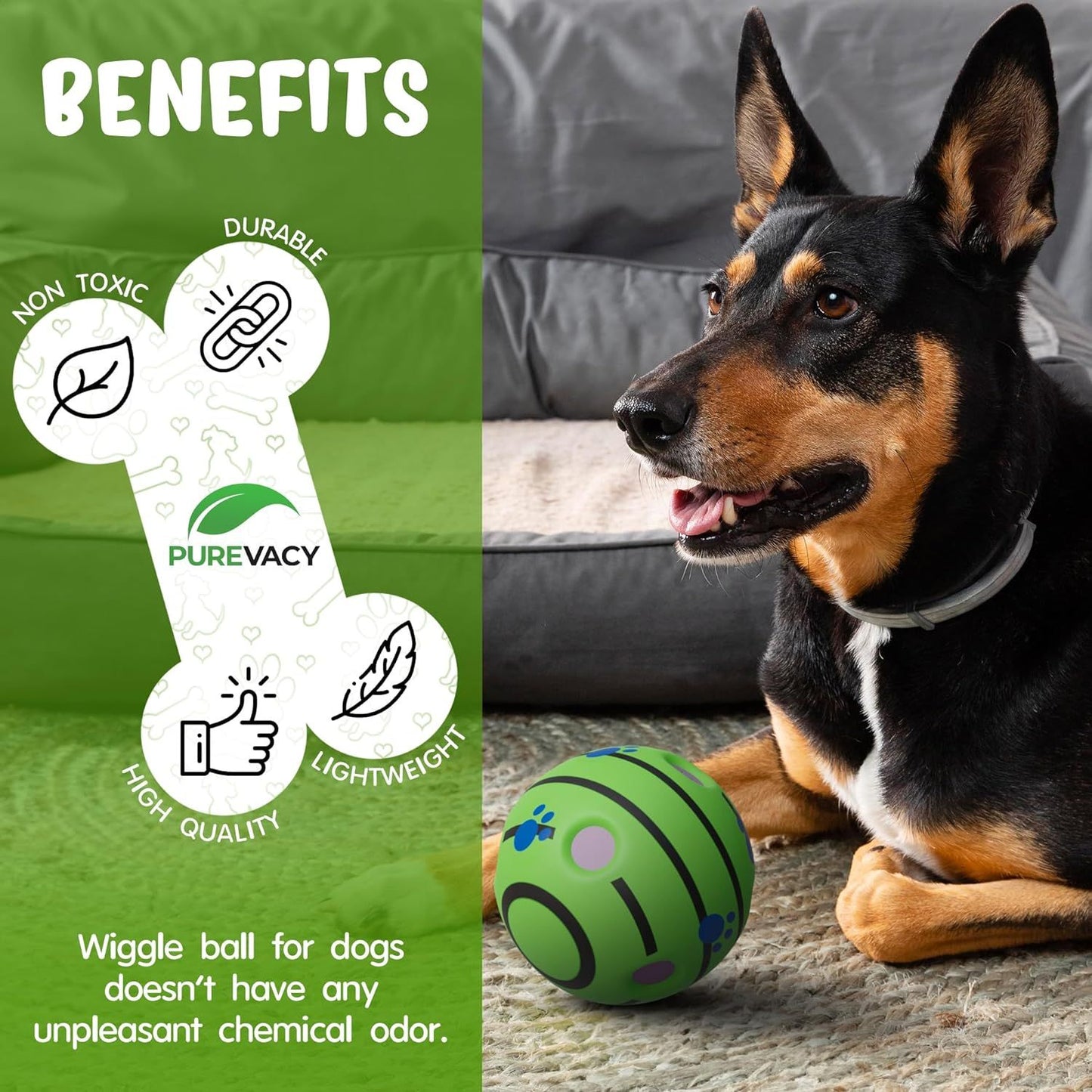 Giggle Dog Ball; 5.5" in Diameter; Green Interactive Dog Toy Sound 12 oz; Vinyl Giggle Ball for Dogs; Wiggle Waggle Ball for Dogs; Sound Dog Toys Wobble; Fun Wibble Wobble Ball for Dogs