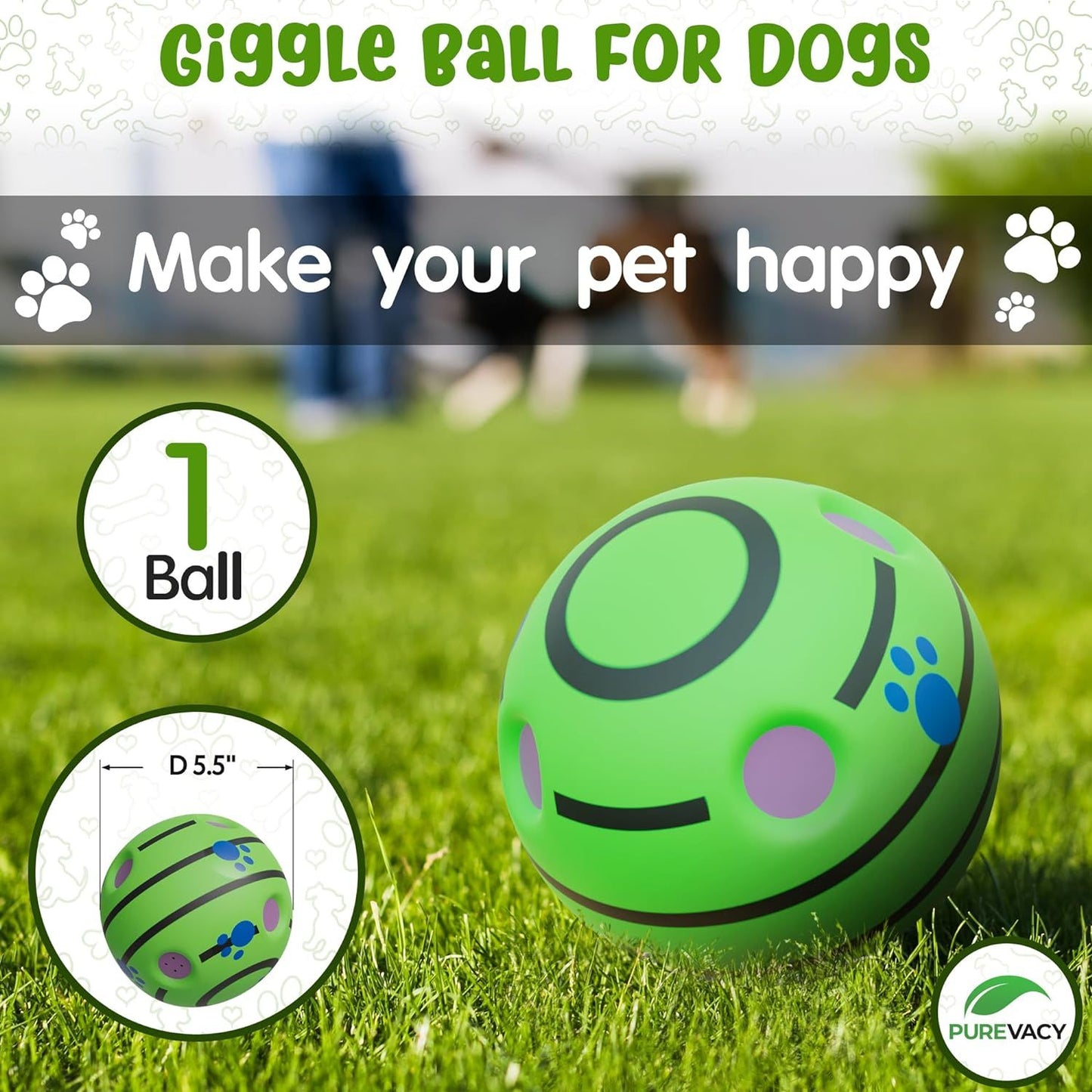 Giggle Dog Ball; 5.5" in Diameter; Green Interactive Dog Toy Sound 12 oz; Vinyl Giggle Ball for Dogs; Wiggle Waggle Ball for Dogs; Sound Dog Toys Wobble; Fun Wibble Wobble Ball for Dogs