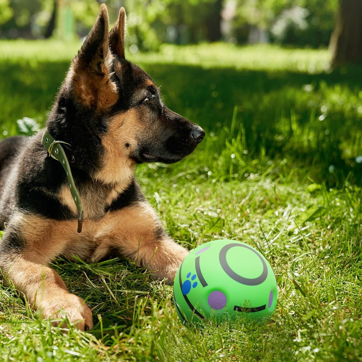 Giggle Dog Ball; 5.5" in Diameter; Green Interactive Dog Toy Sound 12 oz; Vinyl Giggle Ball for Dogs; Wiggle Waggle Ball for Dogs; Sound Dog Toys Wobble; Fun Wibble Wobble Ball for Dogs